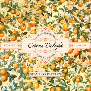 Citrus Delight (16er Set), Vintage Orangen & Zitronen Wallpaper, digitale Kunst, Sofort Download, Druckpapier, Scrapbook, Muster