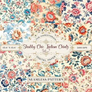 Shabby Chic Indian Chintz (Set of 12), Flowers Wallpaper, Digital Art, Instant Download, Printable Paper, Scrapbook, Seamless Pattern