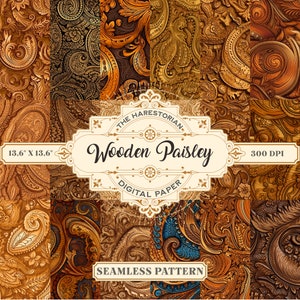 Wooden Paisley Pattern (Set of 17), Wood Carving, Digital Art, Instant Download, Printable Paper, Scrapbook, Seamless Pattern
