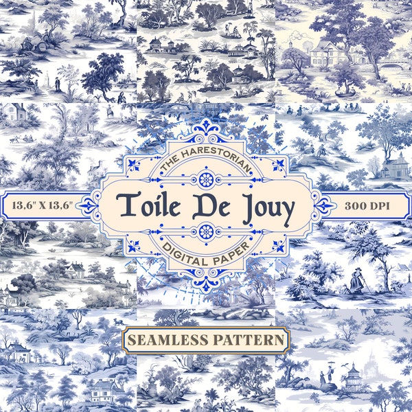 Toile De Jouy (Set of 12), French Pastoral Romantic Wallpaper, Digital Art, Instant Download, Printable Paper, Scrapbook, Seamless Pattern