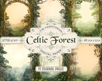 Celtic Forest (Set of 31), Junk Journal Pages, Letter & A4 Format, Mystical, Wood, Digital Art, Instant Download, Printable Paper, Scrapbook