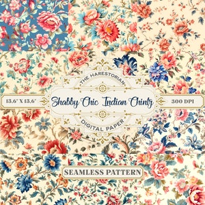 Shabby Chic Indian Chintz (Set of 11), Flowers Wallpaper, Digital Art, Instant Download, Printable Paper, Scrapbook, Seamless Pattern