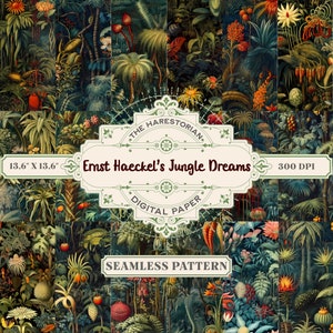 Sogni della giungla di Ernst Haeckel (set di 18), Art Nouveau botanico, arte digitale, download istantaneo, carta stampabile, album di ritagli, modello senza soluzione di continuità