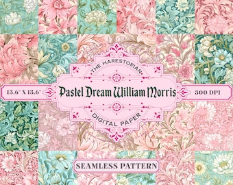 Pastel Dream William Morris (Set of 21), English Victorian, Digital Art, Instant Download, Printable Paper, Scrapbook, Seamless Pattern