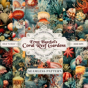 Ernst Haeckel&#39;s Coral Reef Gardens (Set of 14), Art Nouveau, Digital Art, Instant Download, Printable Paper, Scrapbook, Seamless Pattern