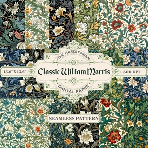 Classic William Morris (Set of 18), Victorian English Pattern, Digital Art, Instant Download, Printable Paper, Scrapbook, Seamless Pattern