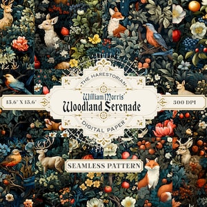 William Morris Woodland Serenade (18er-Set), englisches Viktorianisches Muster, digitale Kunst, Sofortiger Download, Druckpapier, Scrapbook, Nahtlos