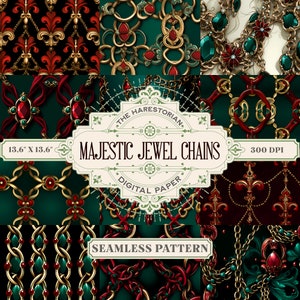 Majestätische Juwel Ketten (12er-Set), Rubin & Smaragd Barock Ketten, Sofort-Download digitaler Kunst, bedruckbares Papier, Scrapbook, Muster