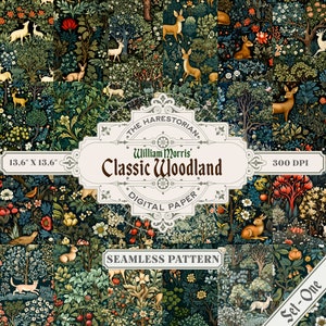 William Morris Classic Woodland (Set di 25), Modello inglese vittoriano, Arte digitale, Download istantaneo, Carta stampabile, Scrapbook, Senza soluzione di continuità