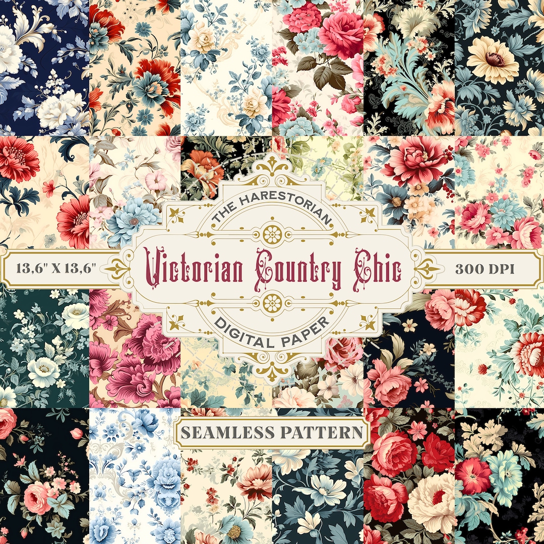 Victorian Country Chic (set of 24), English Roses, Romantic, Digital ...