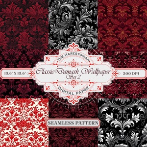 Classic Damask (Set of 9), Vintage Wallpaper, Digital Art, Instant Download, Printable Paper, Scrapbook, Seamless Pattern