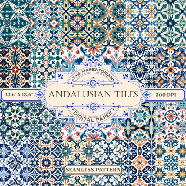 Andalusian Tiles (Set of 20), Digital Art, Instant Download, Printable Paper, Scrapbook, Seamless Pattern