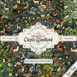 William Morris Classic Woodland (Set di 26), Modello inglese vittoriano, Arte digitale, Download istantaneo, Carta stampabile, Scrapbook, Senza soluzione di continuità