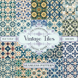 Vintage Tiles (Set of 20), Digital Art, Instant Download, Printable Paper, Scrapbook, Seamless Pattern