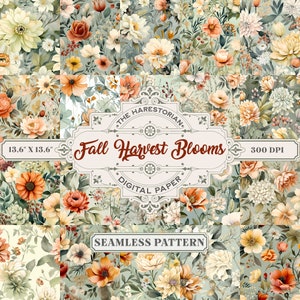 Fall Harvest Blooms (Set of 20), Fall Flowers, Digital Art, Instant Download, Printable Paper, Scrapbook, Seamless Pattern