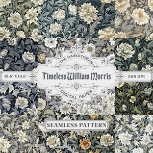 William Morris senza tempo (set di 32), modello vittoriano inglese, arte digitale, download, carta stampabile, album di ritagli, modello senza soluzione di continuità