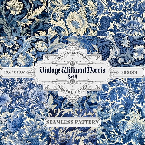 Vintage William Morris (Set of 11), Victorian English Pattern, Digital Art, Instant Download, Printable Paper, Scrapbook, Seamless Pattern