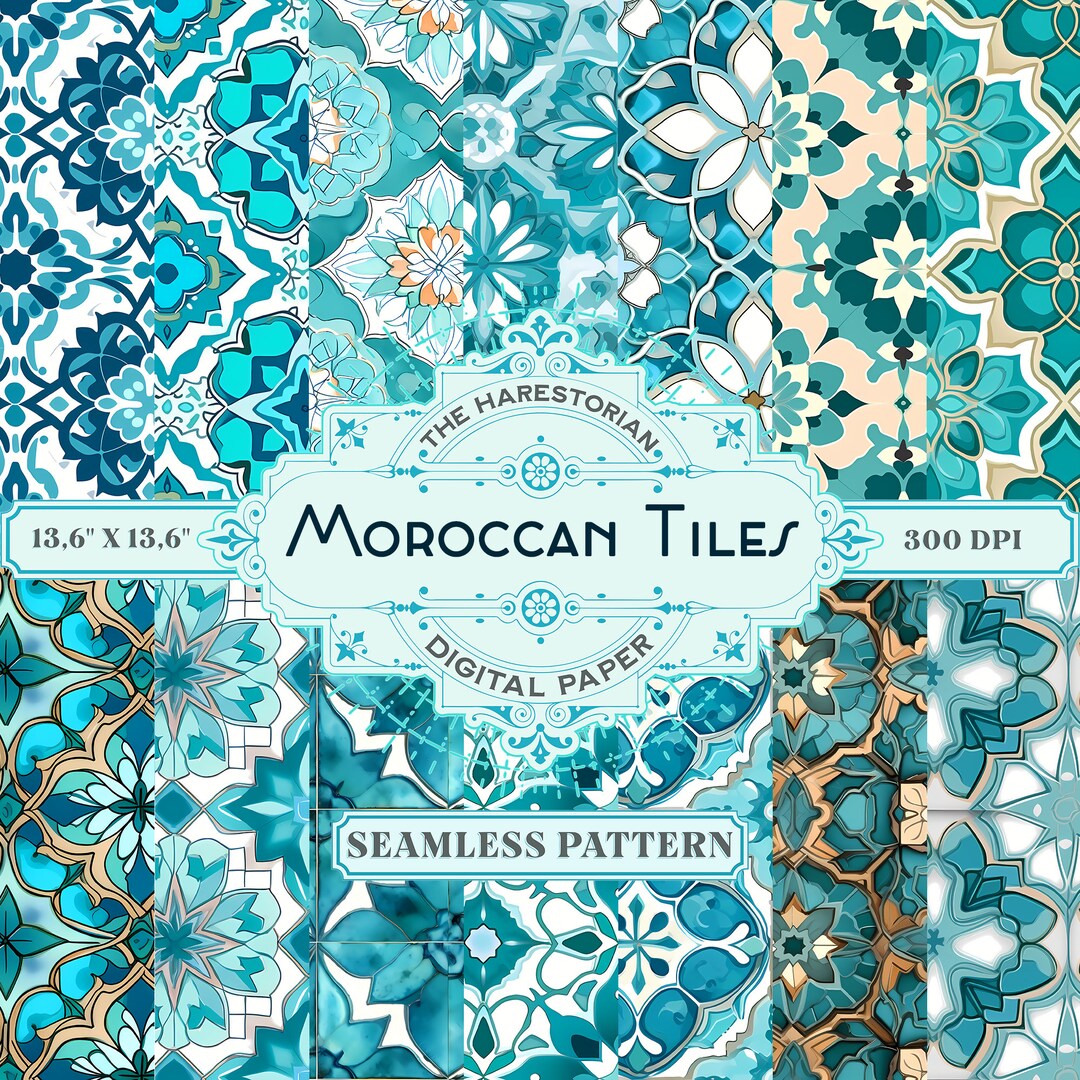Moroccan Tiles (set of 14), Digital Art, Instant Download, Printable ...
