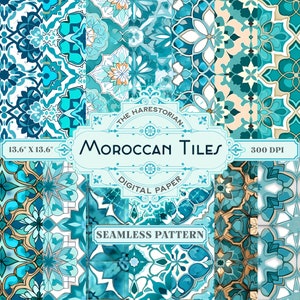 Moroccan Tiles (Set of 14), Digital Art, Instant Download, Printable Paper, Scrapbook, Seamless Pattern