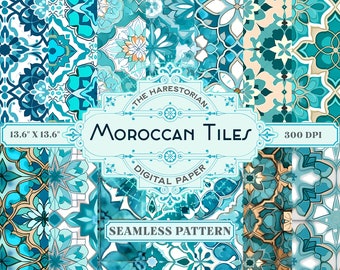 Moroccan Tiles (Set of 14), Digital Art, Instant Download, Printable Paper, Scrapbook, Seamless Pattern