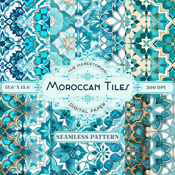 Carrelage marocain (lot de 14), art numérique, téléchargement immédiat, papier imprimable, scrapbooking, motif transparent