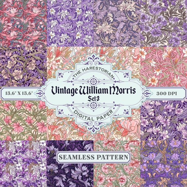 Vintage William Morris (Set of 13), Victorian English Pattern, Digital Art, Instant Download, Printable Paper, Scrapbook, Seamless Pattern