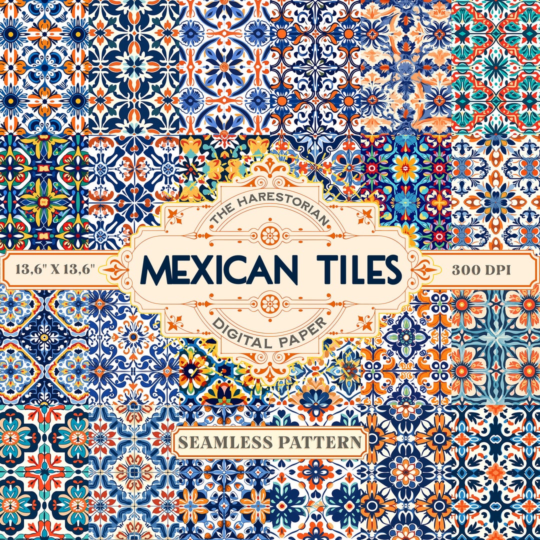 Mexican Tiles (set of 24), Digital Art, Instant Download, Printable Paper, Scrapbook, Seamless ...