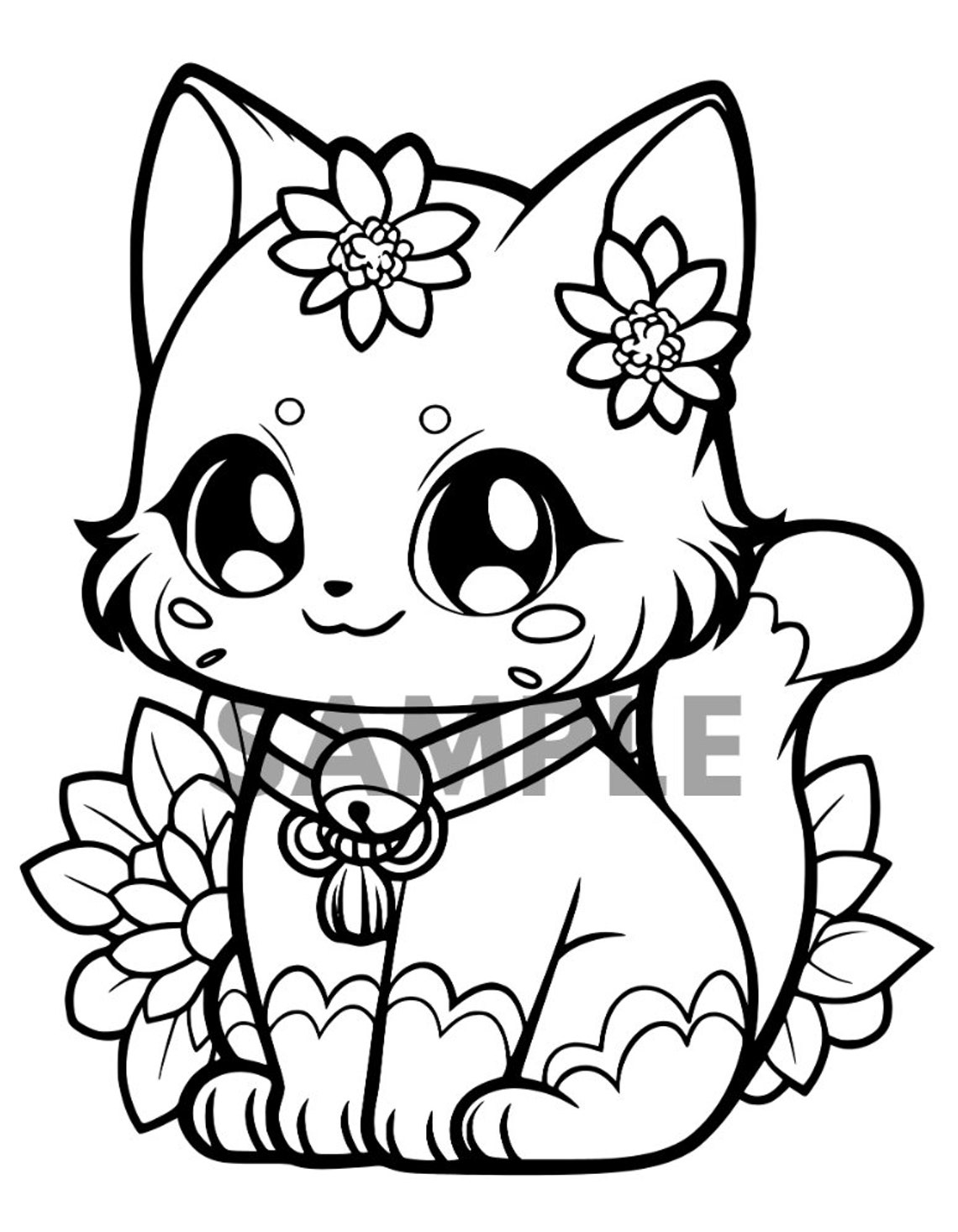 Kawaii Cat Coloring Pages for Coloring Books - Etsy