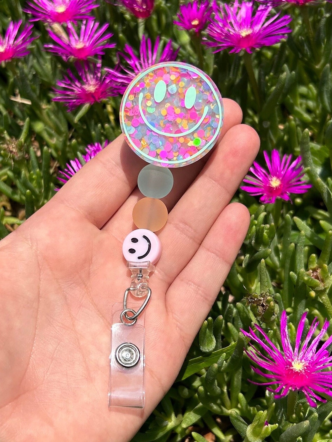 1PC Smiles Badge Reel, Cute Badge Holder Retractable with ID Clip