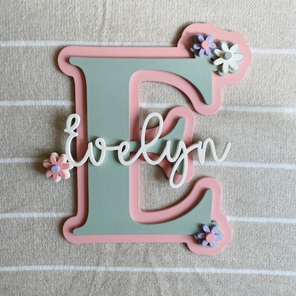 Baby Girl Wooden Letters, New Born Name Sign, Daisy Bedroom Plaque, Floral Nursery Decor, Wooden Wall present,  Toddler First Birthday Gift