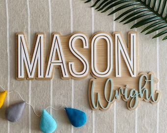 Nursery Name Sign, Double, Name Sign, Baby Name Plaque, Nursery Wall Decor, Personalised New Born Baby Gift, First Birthday Gift