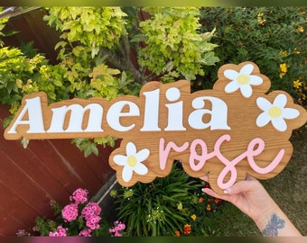 Daisy Nursery Name Sign, Boho Wooden Name Sign, Baby Name Plaque, Nursery Wall Decor, Personalised New Born Baby Gift, First Birthday Gift