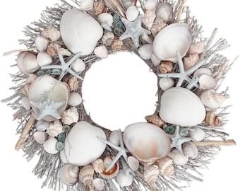 ANDALUCA Blue White Seashells & Starfish Natural Wreath