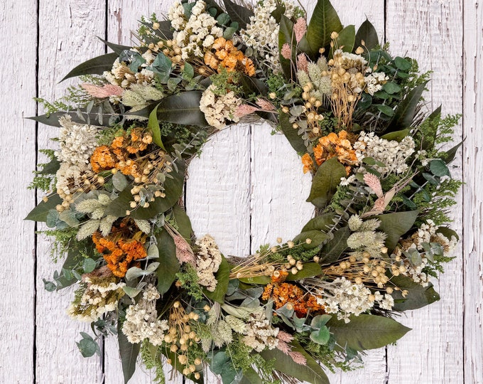 ANDALUCA Orange Blossoms Floral Natural Wreath 20in