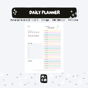Daily Planner - Colorful - Digital Printable File (US Letter Size Paper 8.5&quot; x 11&quot;)