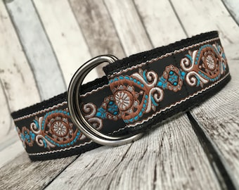 Black Blue Brown Fabric Belt, Cotton Webbing Belt for Pants or Dress, Jacquard Ribbon Belts for Women, D Ring Canvas Belt, Gift İdeas