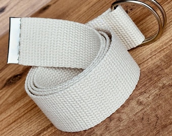Cream D-Ring Canvas Fabric Belt, Vegan 1.5" Cotton Belt for Men and Women,Handmade