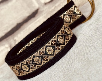Brown Jacquard Ribbon Canvas Belt, Vegan D Ring Belt