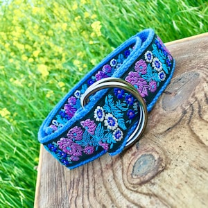 Jacquard Ribbon Flowering Women&#39;s Belt, Blue Webbing Belt, D-ring 1.5 inch Wide Boho Summer Belts, To The Lover Gift