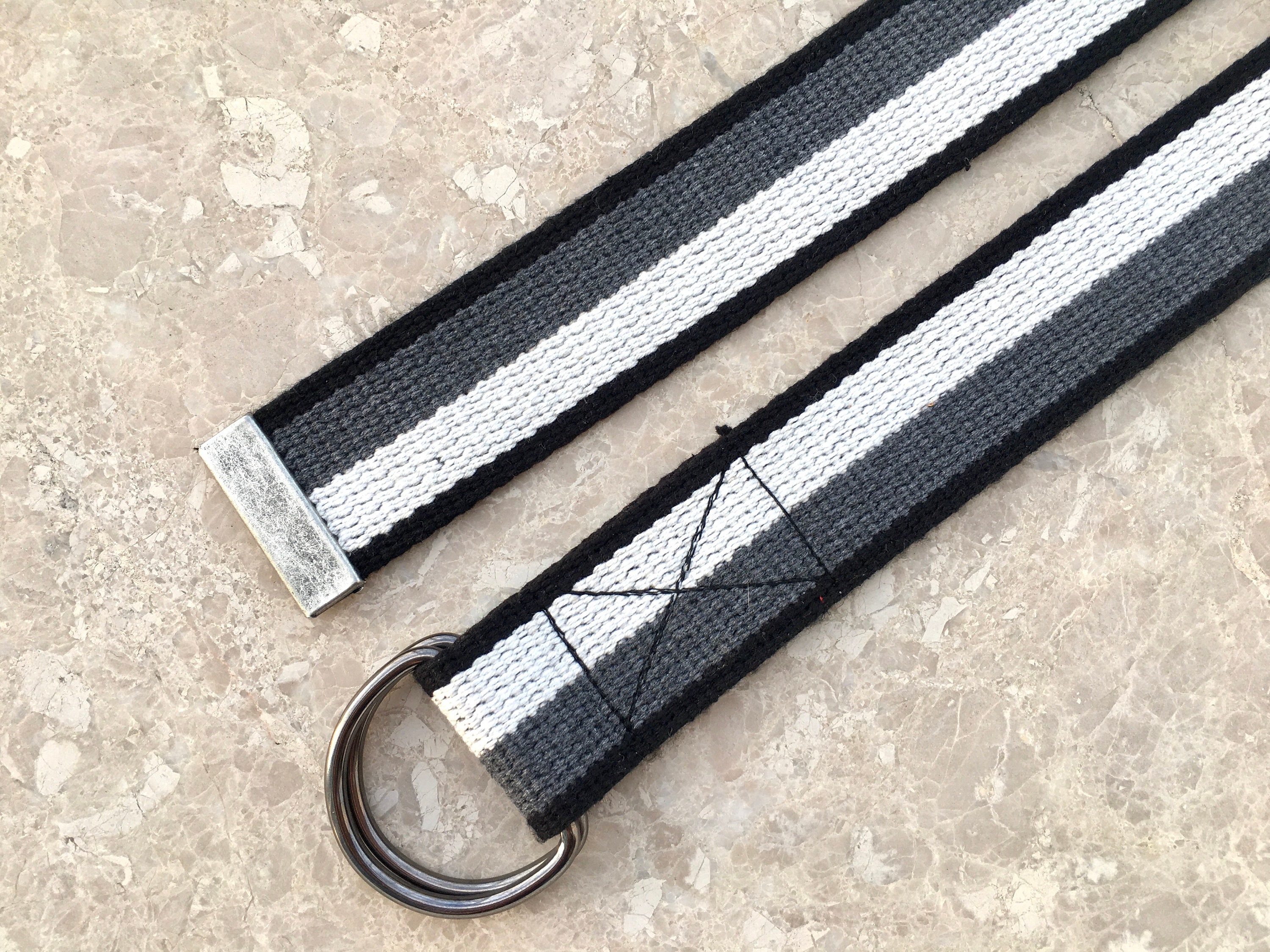 Gray Black Cream Webbing Men Belt, D Ring Cotton Canvas