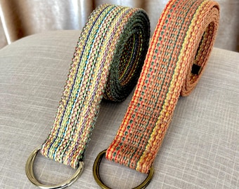 Colorful Woven Cotton D-Ring Belt, Unisex Canvas Belt