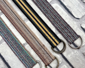 Striped Ribbon D-ring Belt – Collegiate Style Cotton Canvas  display picture 1