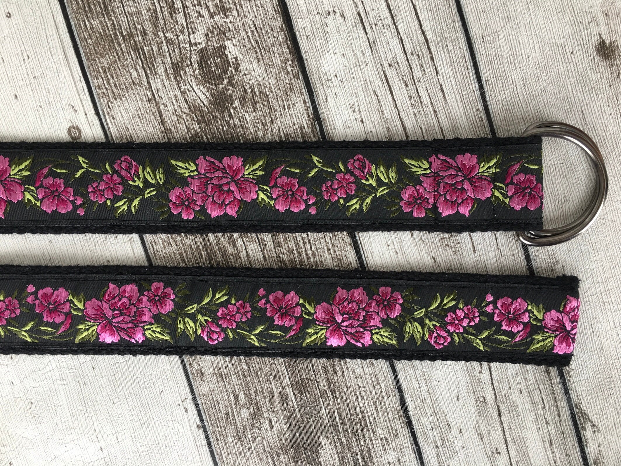 Woven Floral Jacquard Waist Belt in Black and Pink Flower Jacquard Ribbon Fabric Belt, Cloth Belt for Womens  main image 4