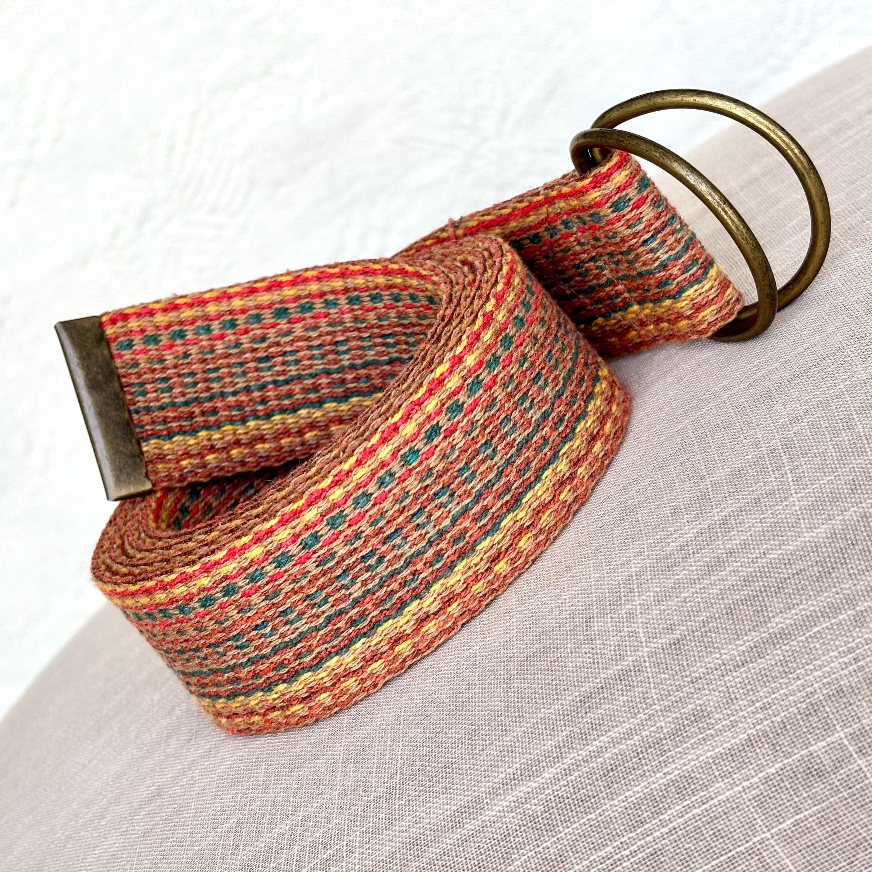 2291 Cotton Woven Stripe Waist Belt Double D Ring Multicolored Girl Teen D-Ring Belt in Old Gold Regimental Multi Stripe – Quaker  main image 4