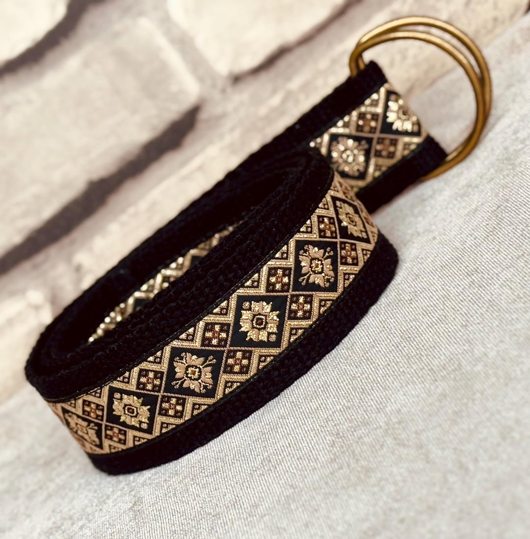 Polyester Jacquard Ribbon Belts, D-Ring Canvas Belt for Dress Pants Jacquard Ribbon D-ring Belt, Black & White Cotton Canvas  main image 4