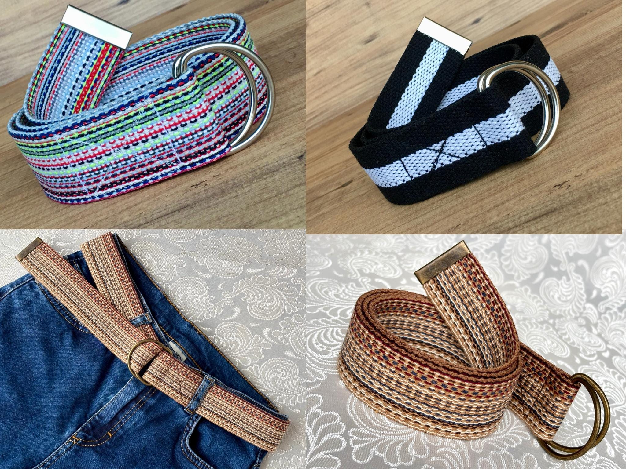 9813 Cotton Woven Stripe Waist Belt Double D Ring Multicolored Girl Teen Amazon.com: Colorful Unisex Woven Belt, D Ring 1.5 main image 3