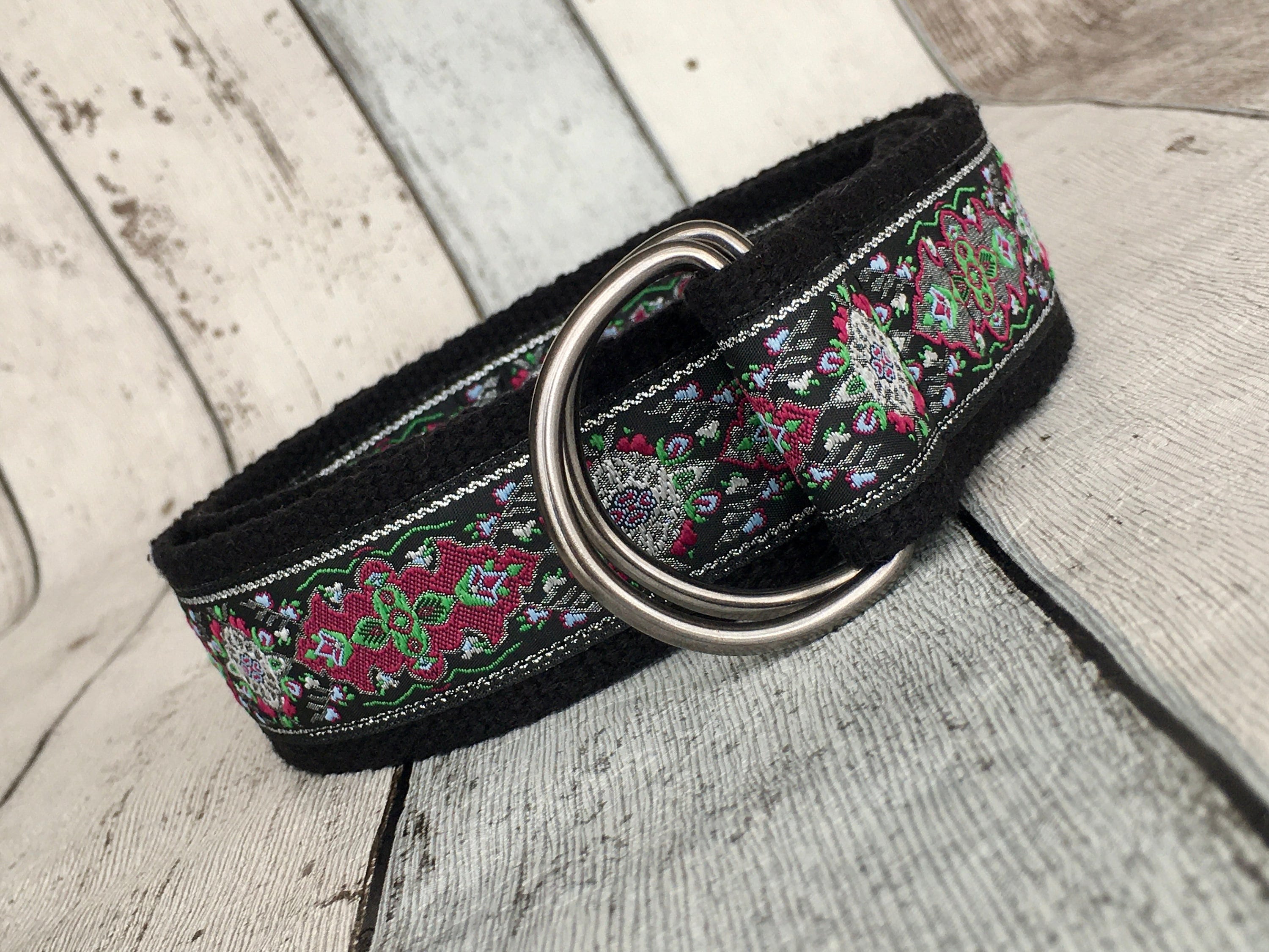 Fuchsia & Black Jacquard Ribbon Belt: Cotton Canvas D-ring  display picture 2