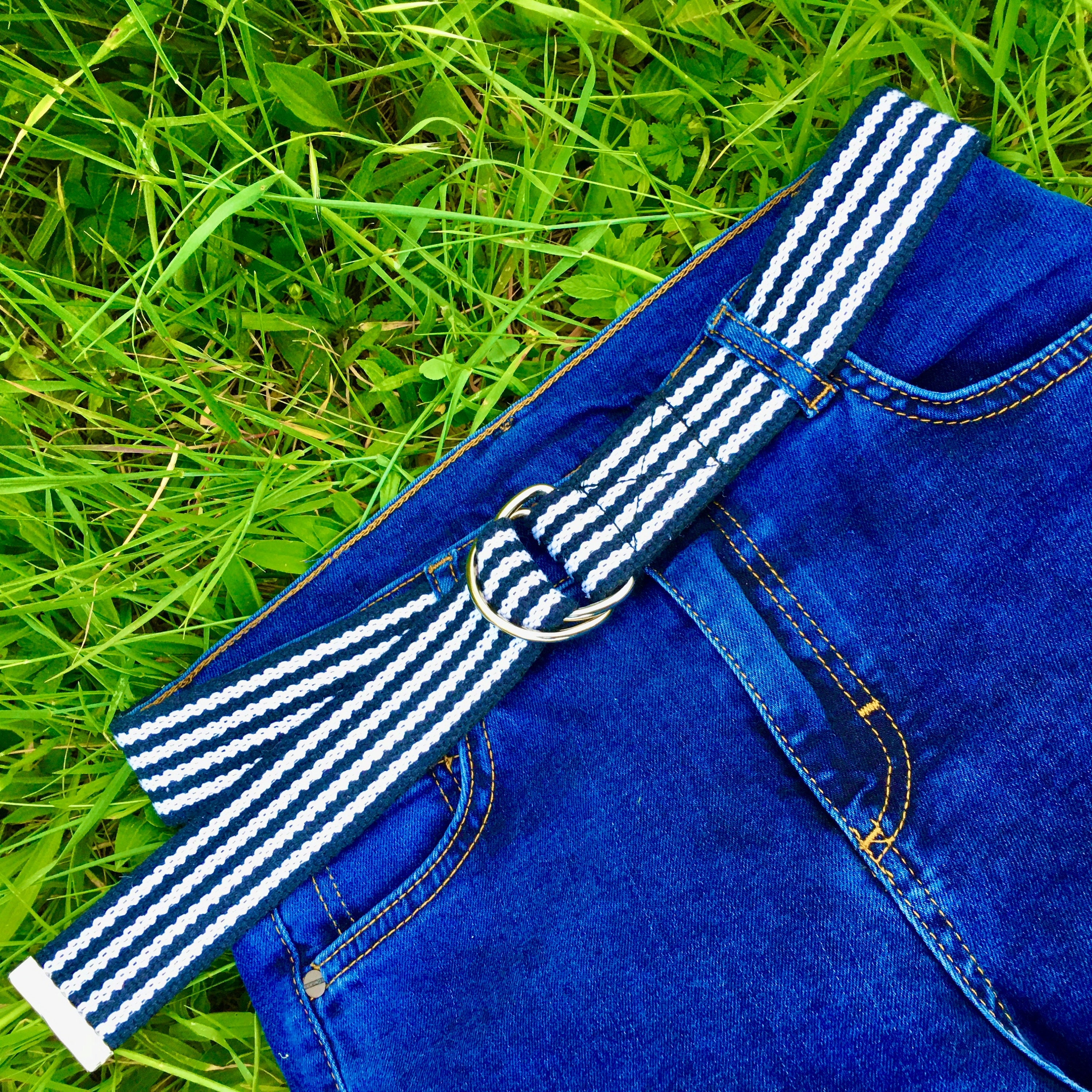 Navy & White Canvas Cotton D Ring Belt, 1.5 display picture 2