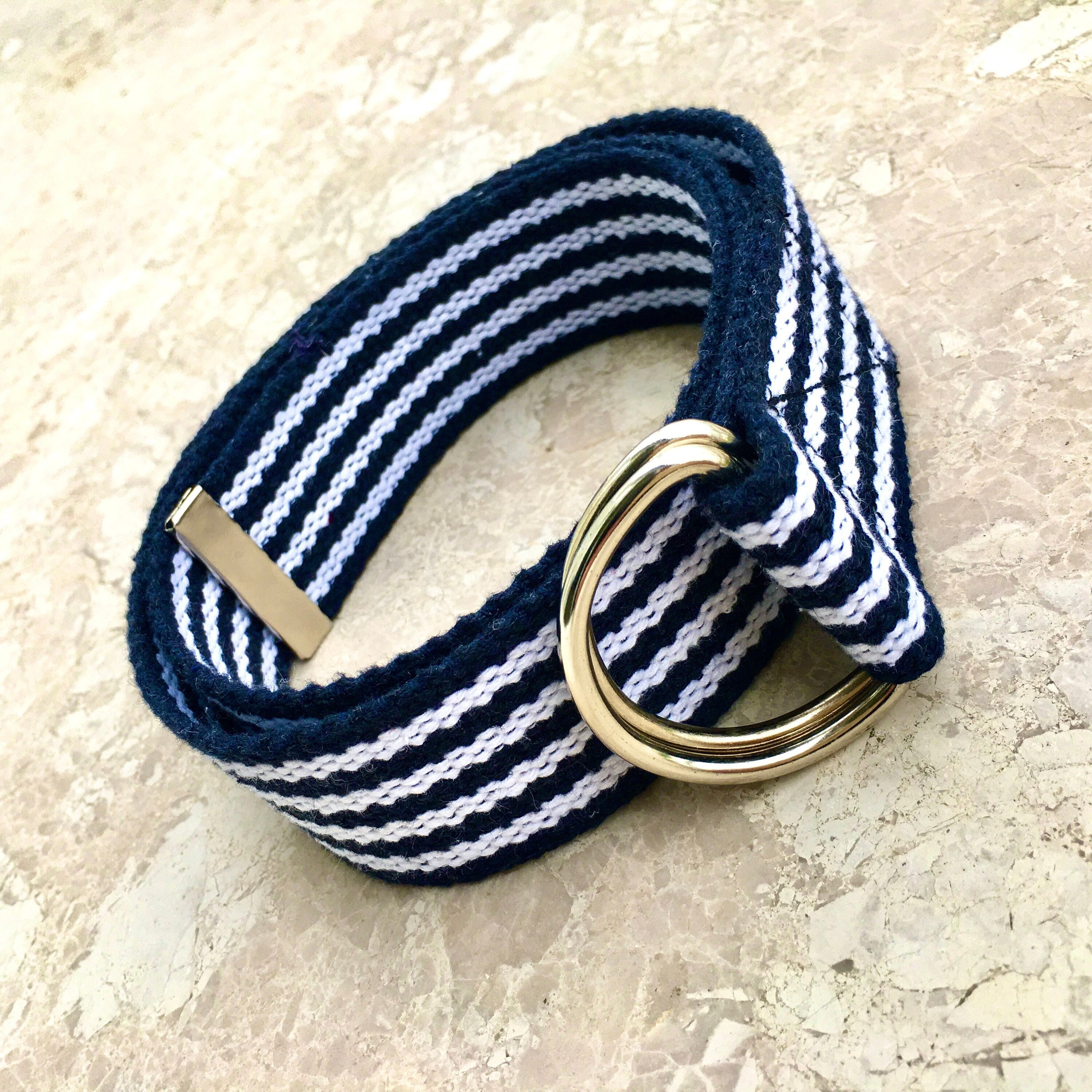 Navy & White Canvas Cotton D Ring Belt, 1.5 display picture 1