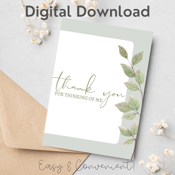 Printable, Digital Download, Greeting Card, Thank You Card, 5x7, 7x5, Double-Sided, Floral, Easy and Convenient, Two Sizes